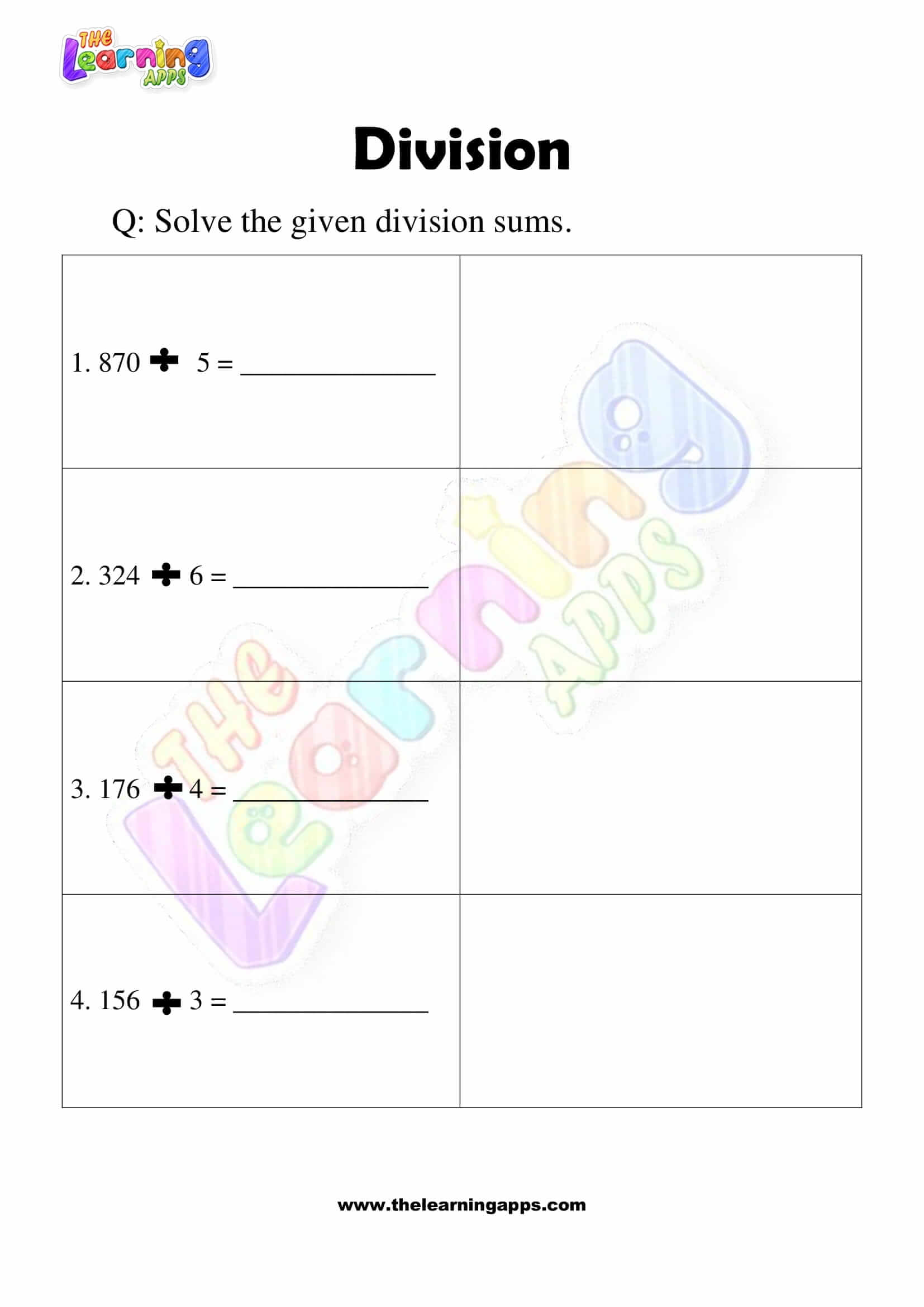 Division Worksheet - Grade 3 - Activity 10