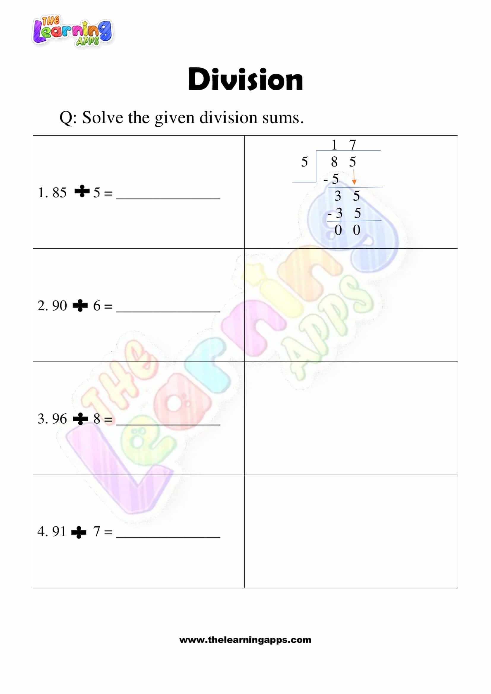 Division Worksheet - Grade 3 - Activity 4