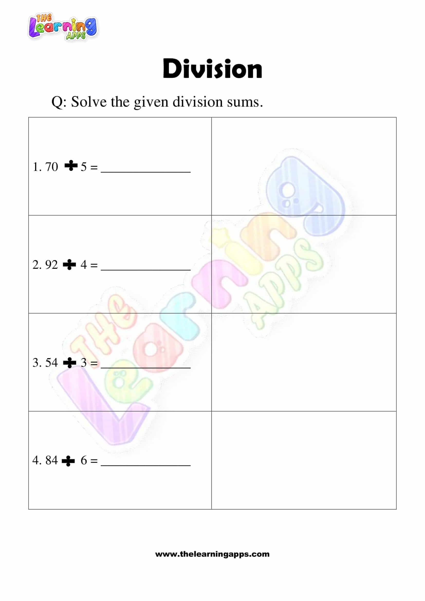 Division Worksheet - Grade 3 - Activity 5