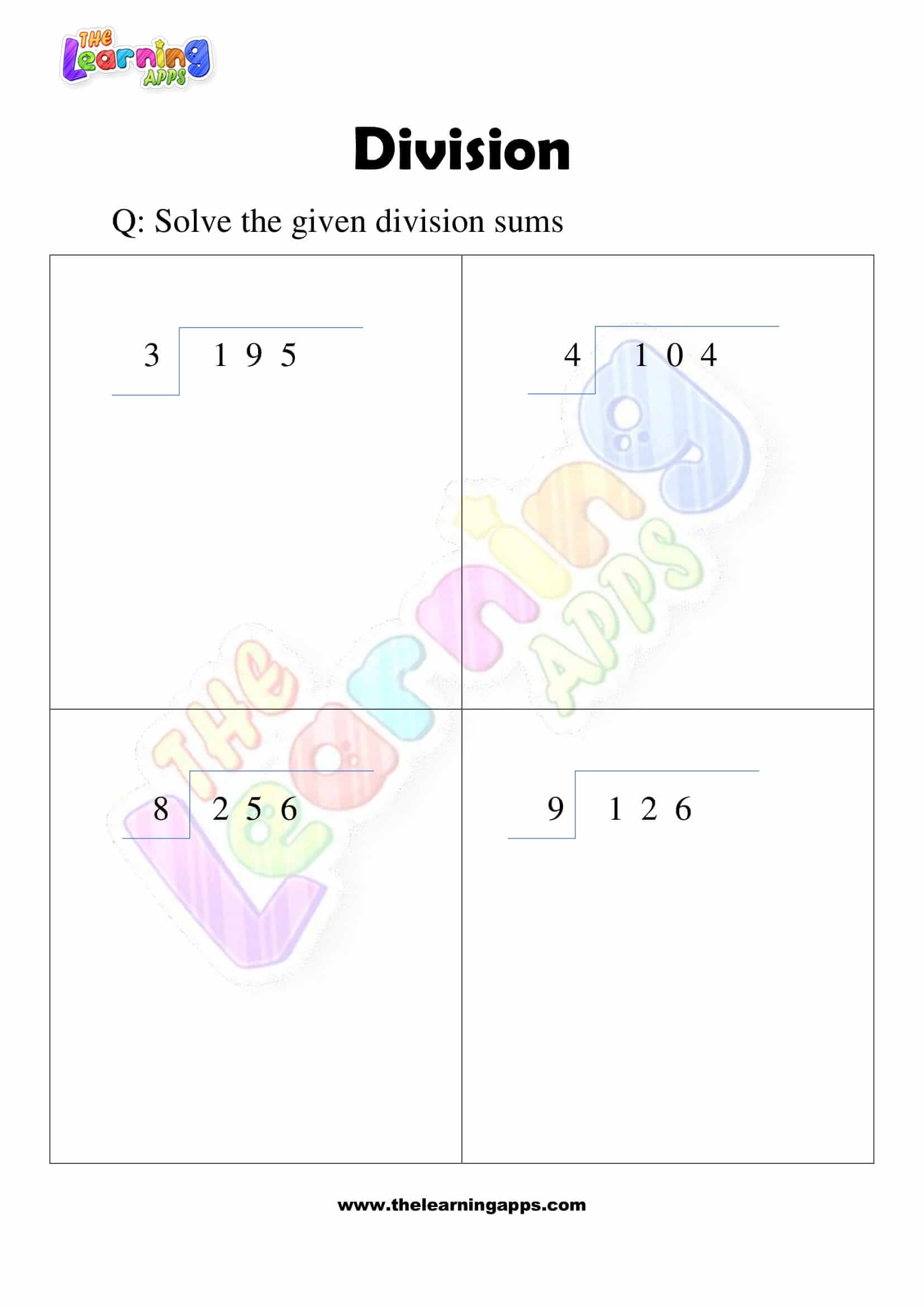 Division Worksheet - Grade 3 - Activity 7