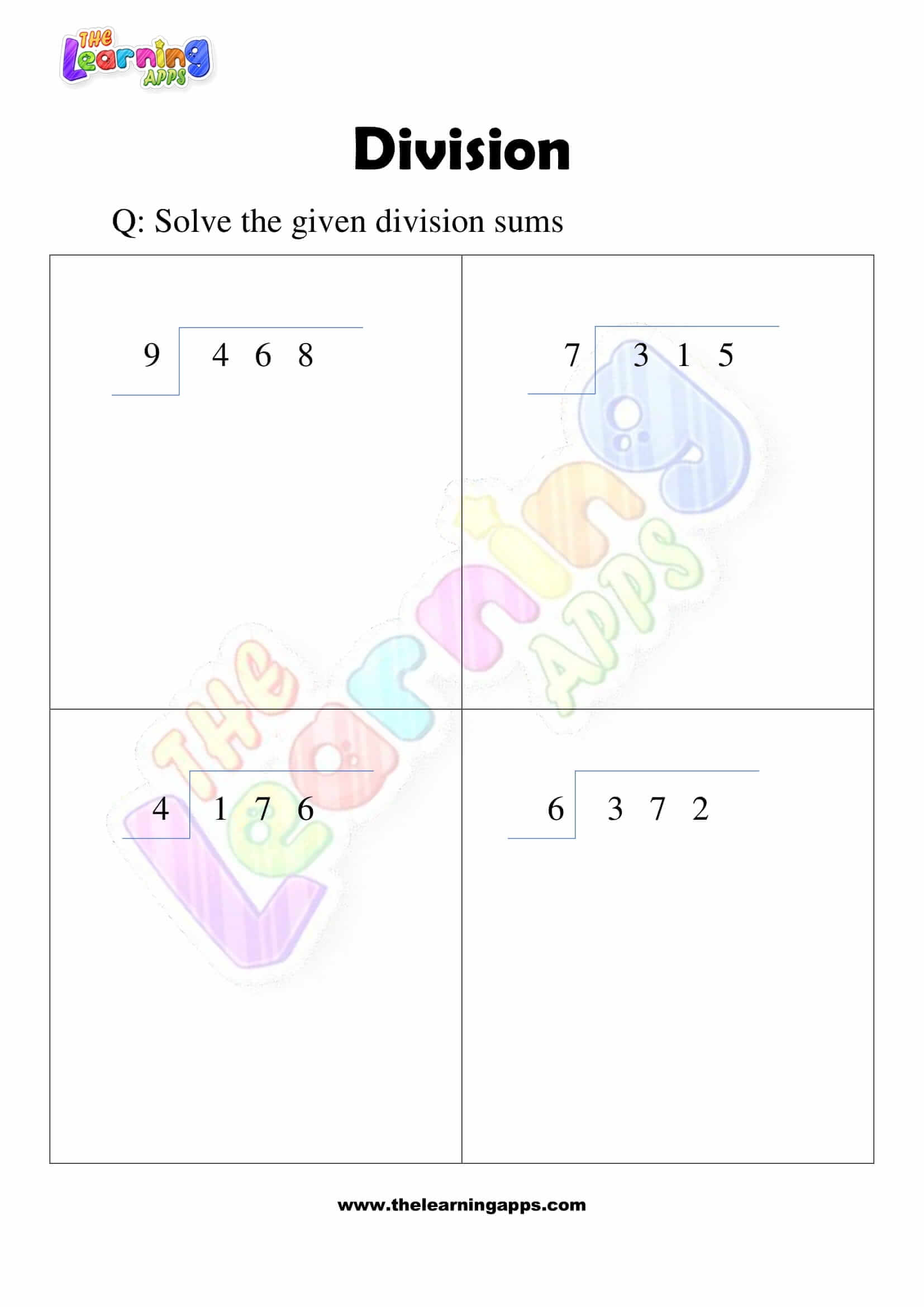 Division Worksheet - Grade 3 - Activity 8