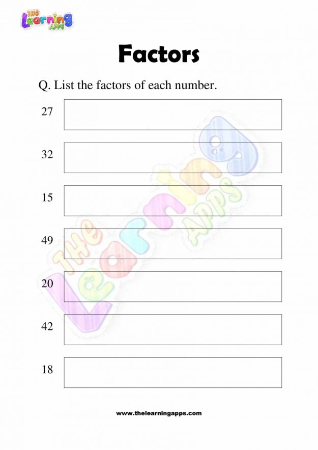 Factors Worksheet - Grade 3 - Activity 1