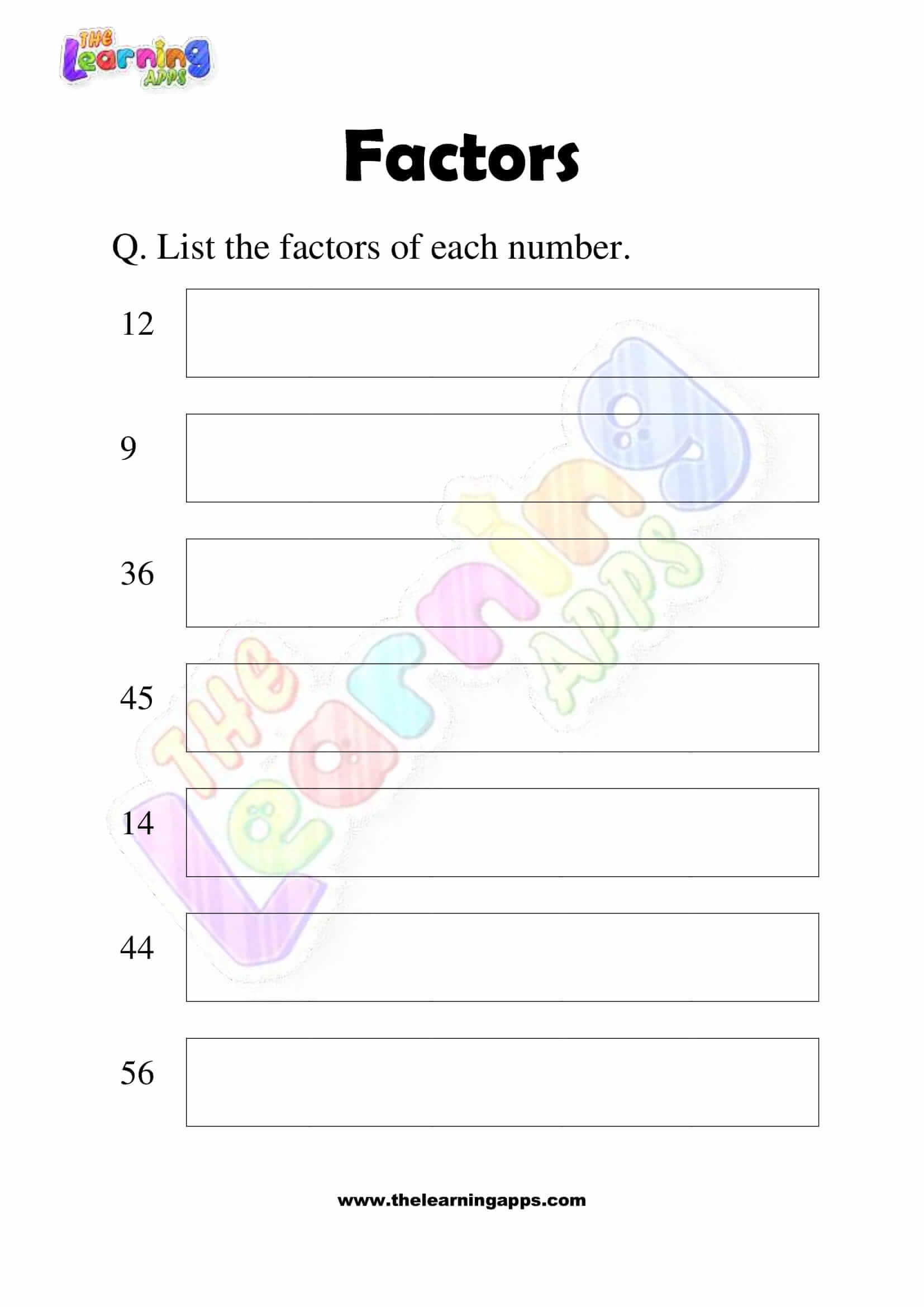 Factors Worksheet - Grade 3 - Activity 2