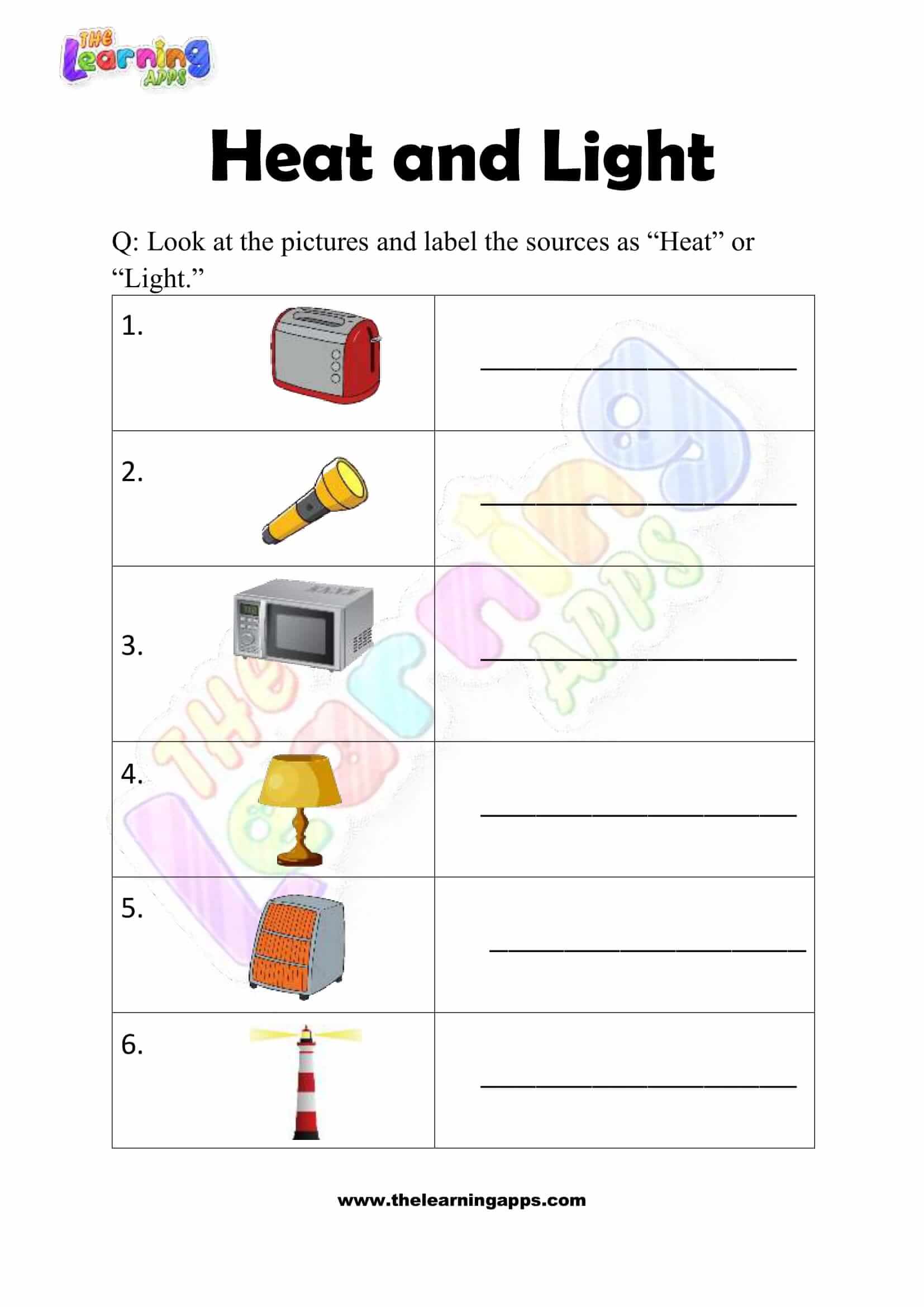 Heat and Light Worksheet - Grade 2 - Activity 8