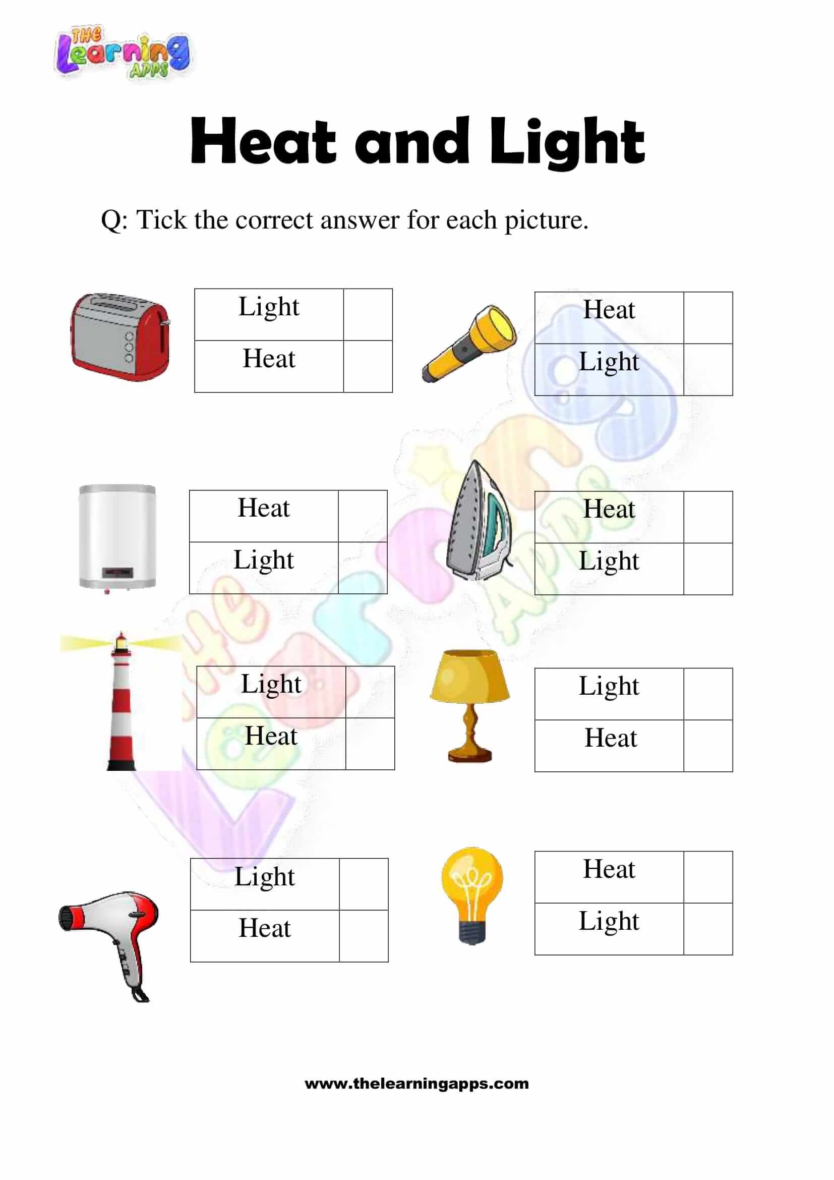 Heat and Light Worksheet - Grade 2 - Activity 9