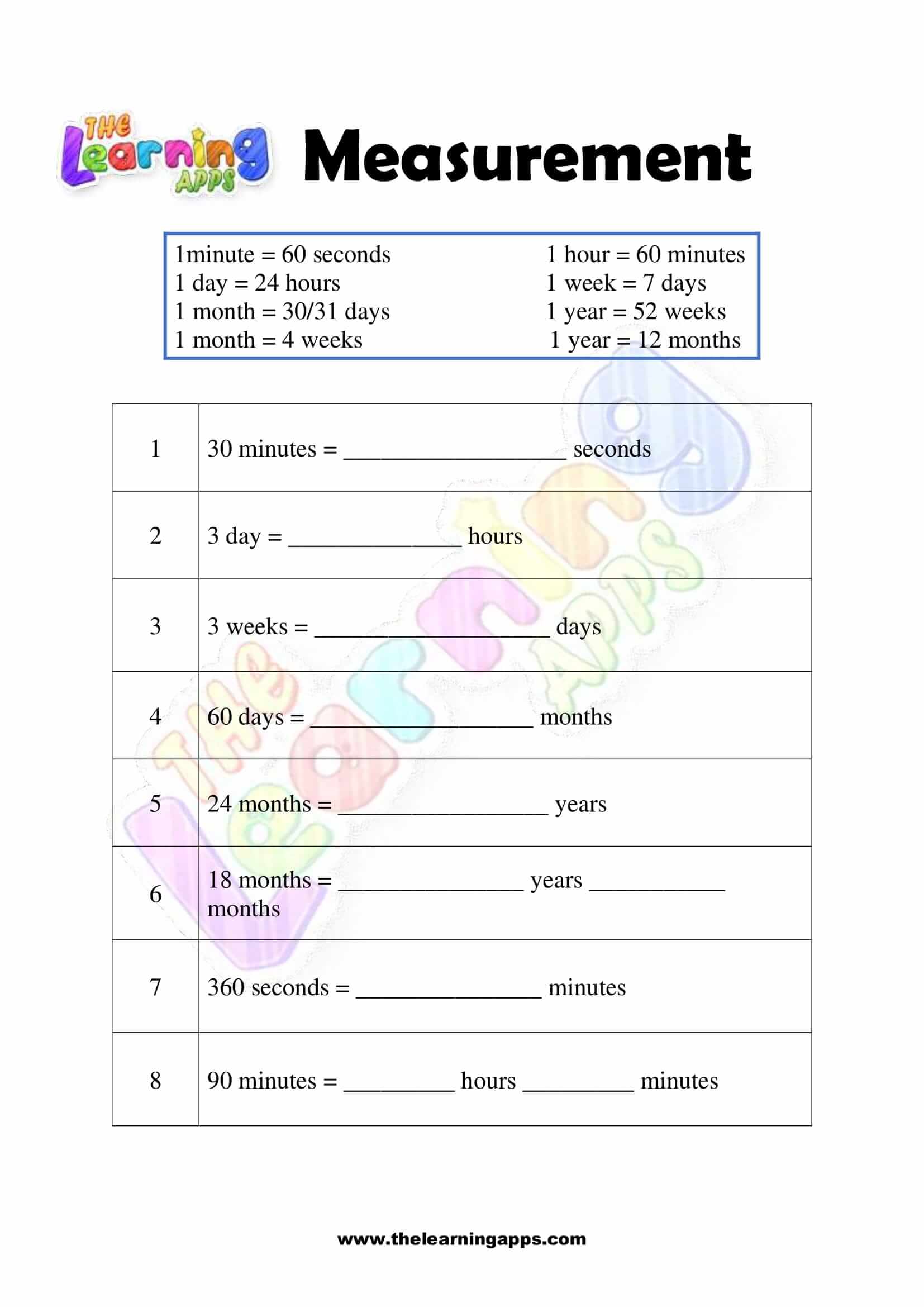 Measurement Worksheet - Grade 1 - Activity 3