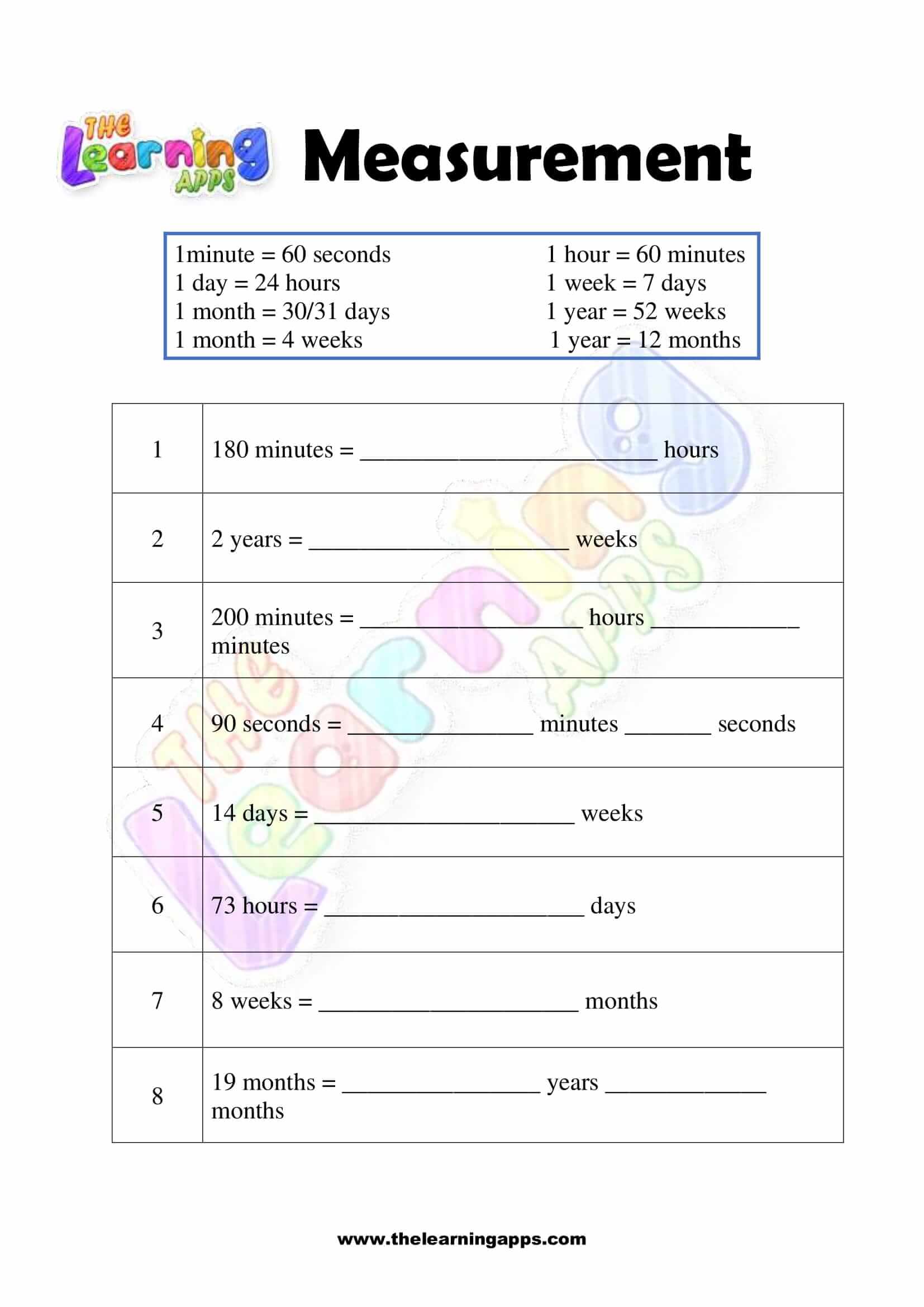 Measurement Worksheet - Grade 1 - Activity 4