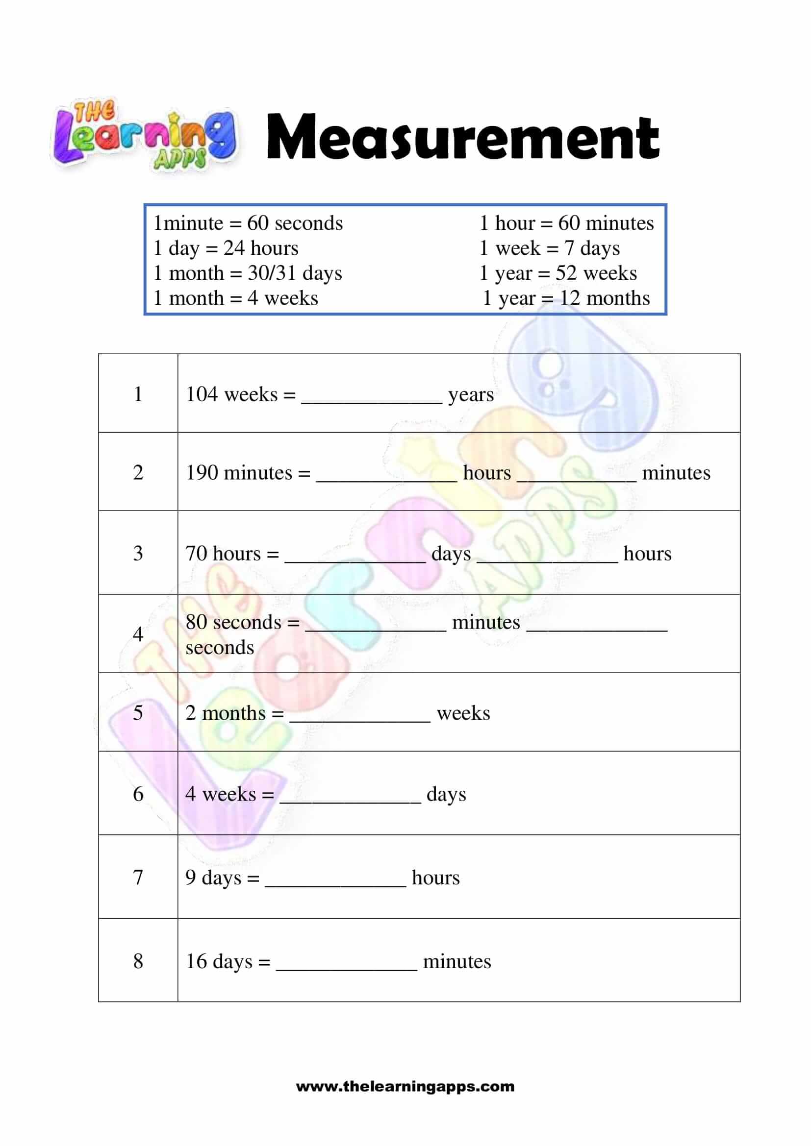 Measurement Worksheet - Grade 1 - Activity 5