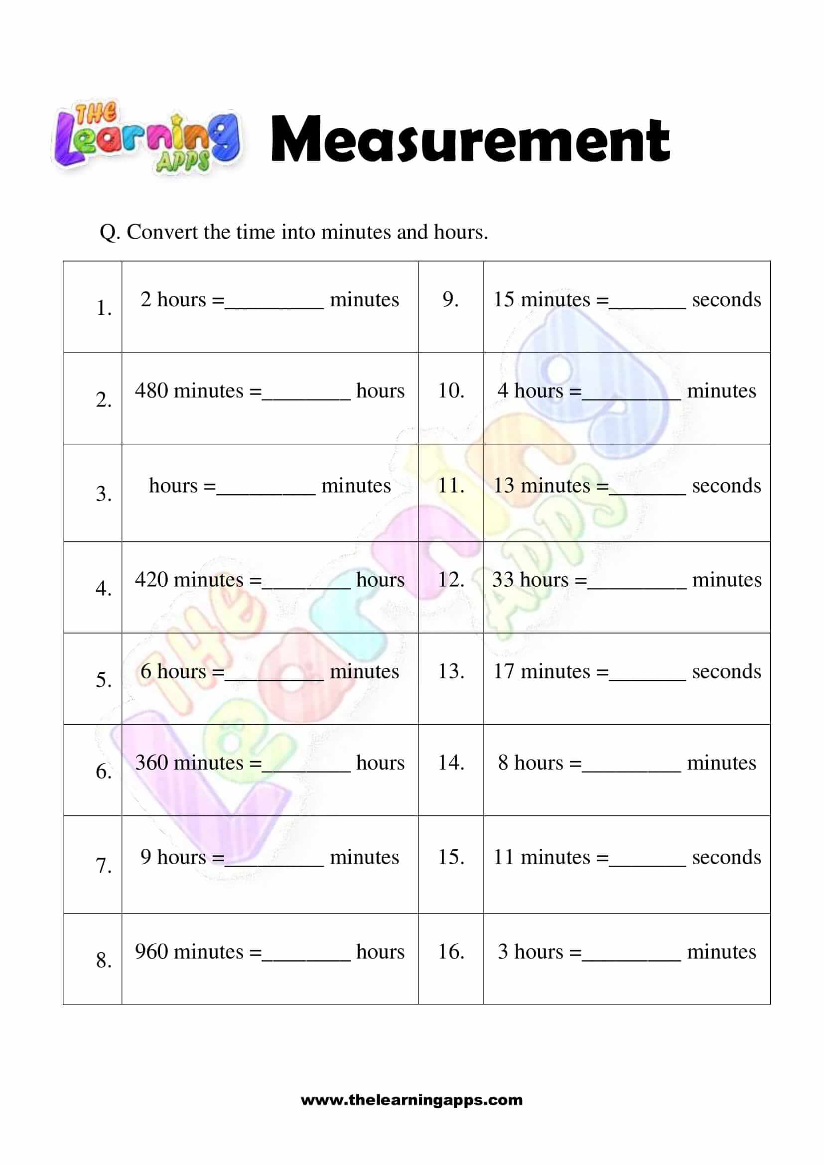 Measurement Worksheet - Grade 1 - Activity 7