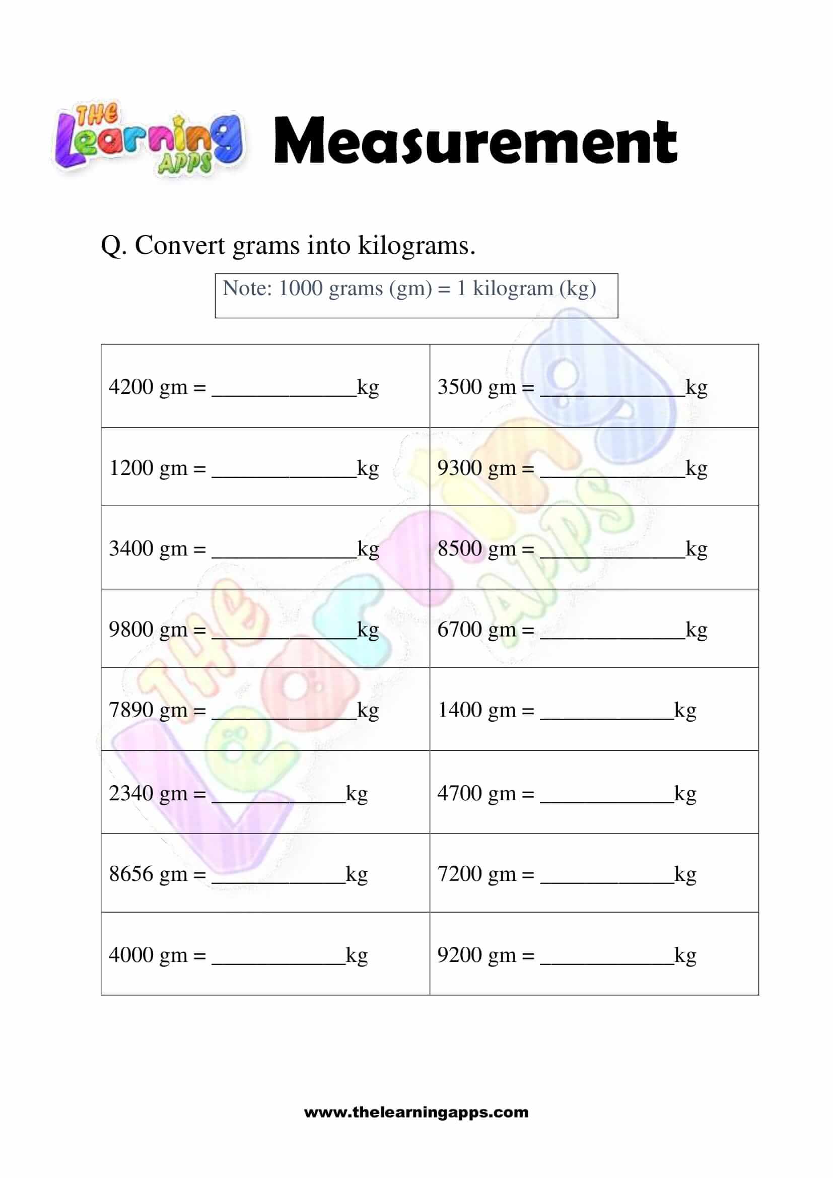 Measurement Worksheet - Grade 2 - Activity 2