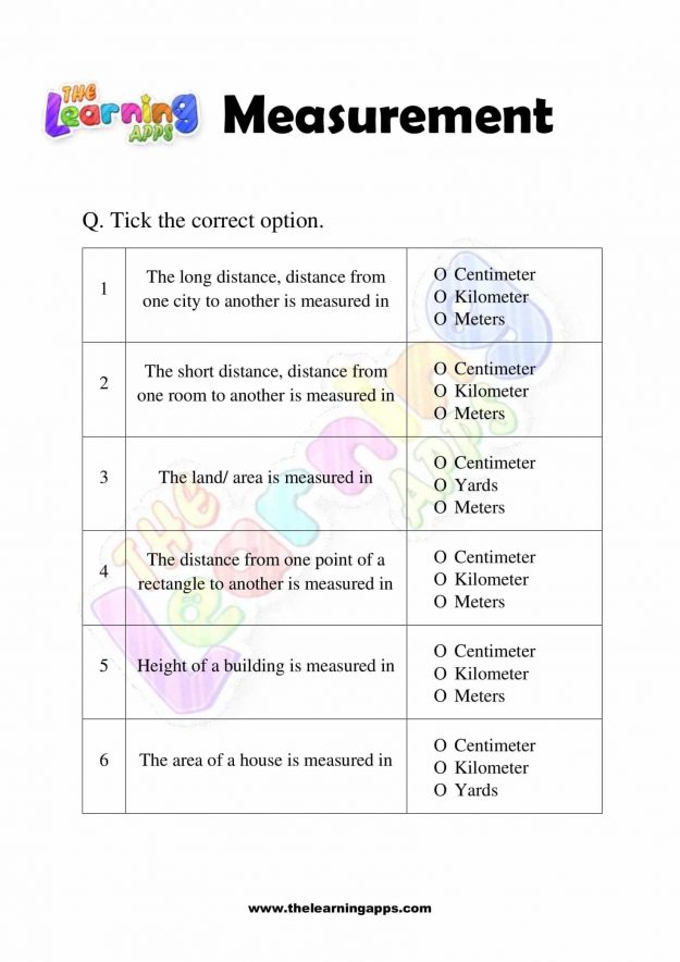 Measurement Worksheet - Grade 3 - Activity 1