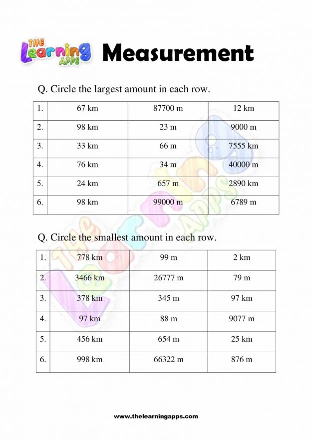Measurement Worksheet - Grade 3 - Activity 3