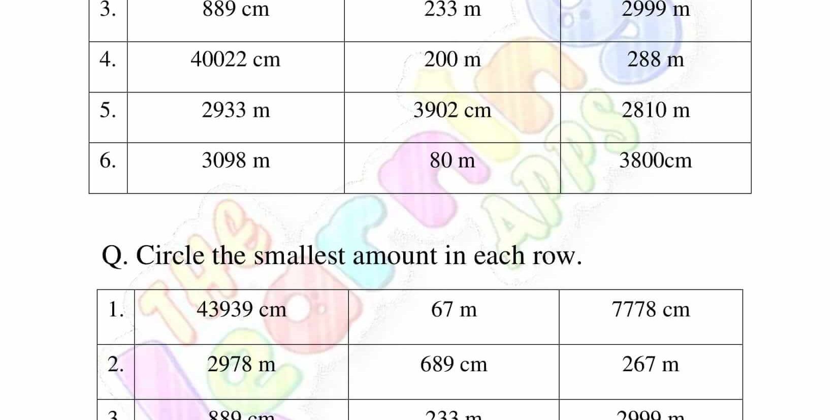 Measurement Worksheet - Grade 3 - Activity 6