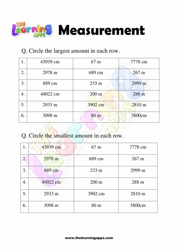 Measurement Worksheet - Grade 3 - Activity 6