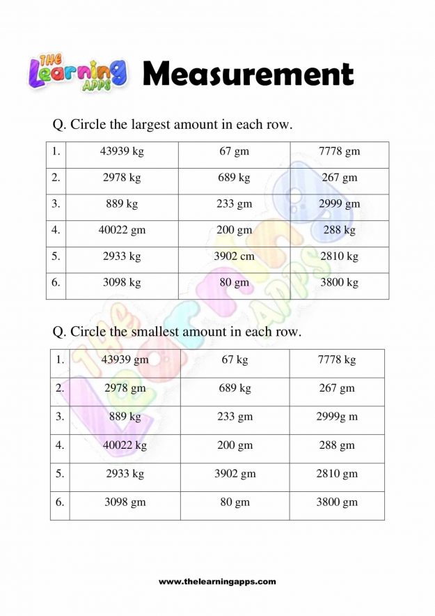 Measurement Worksheet - Grade 3 - Activity 8