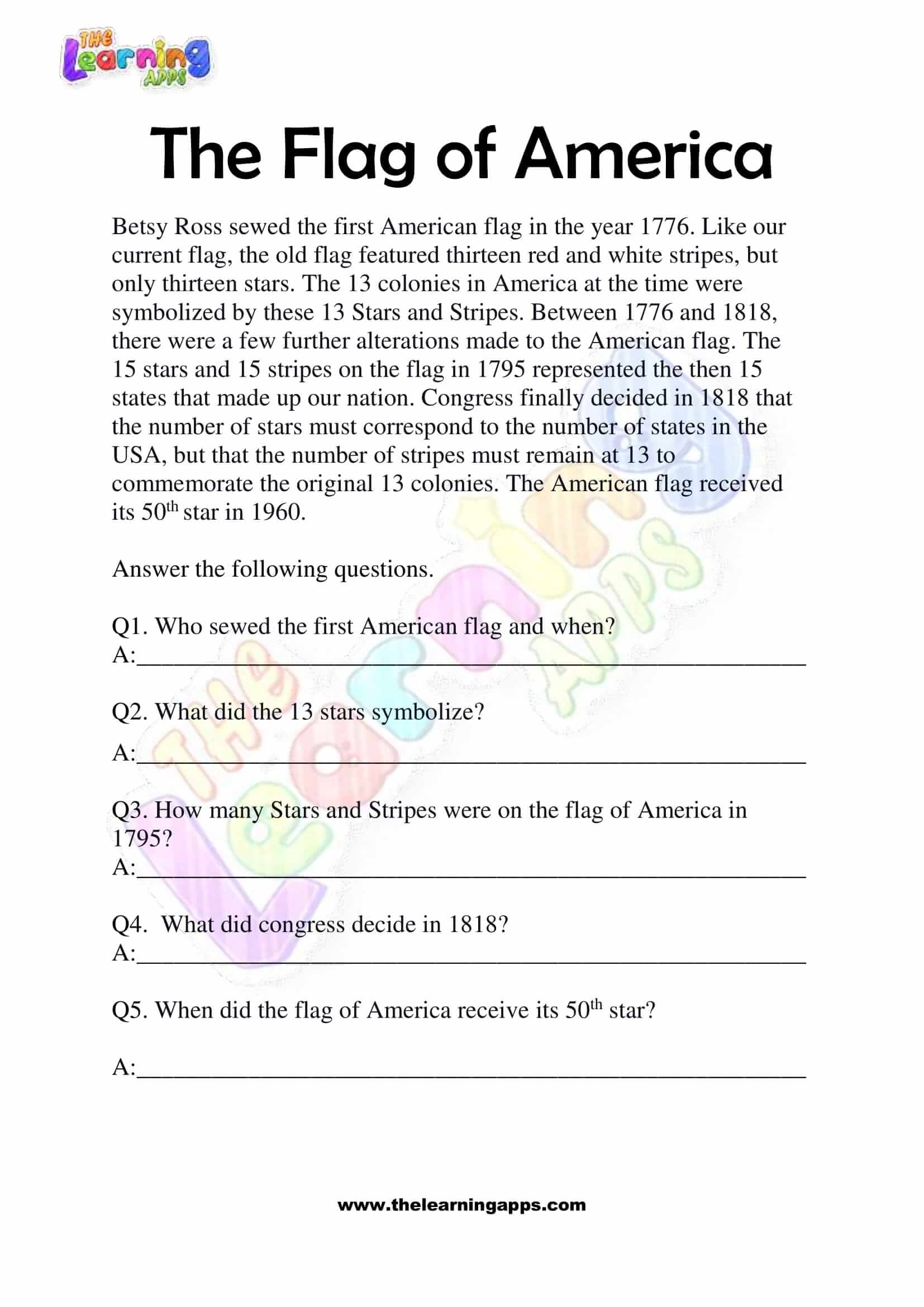 Non Fiction Reading Passages - Grade 1 - The Flag of America