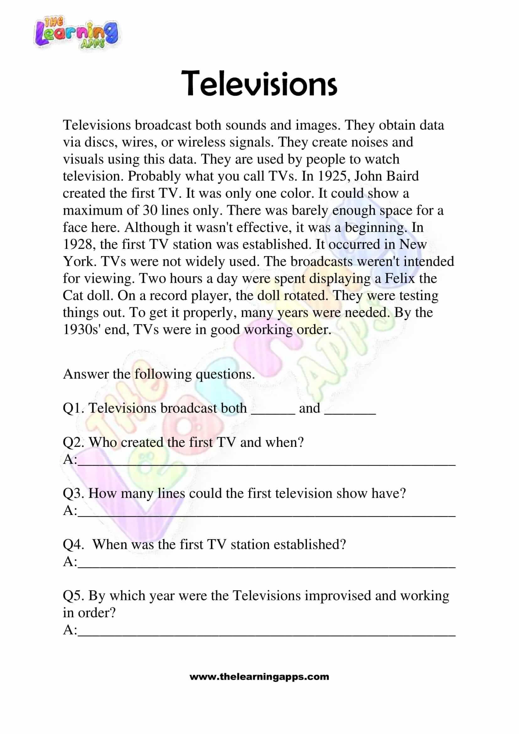 Non Fiction Reading Passages - Grade 2 - Televisions