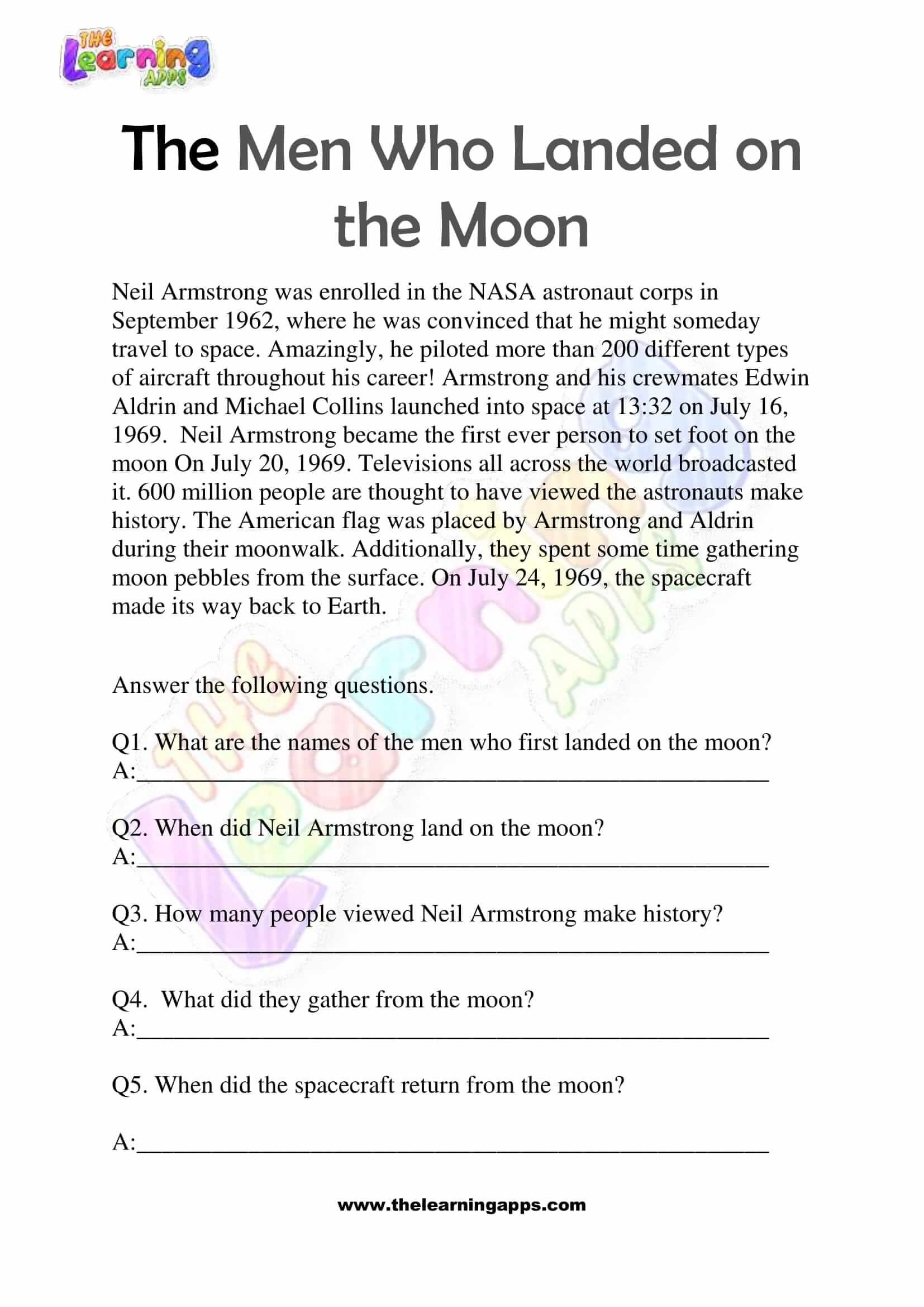 Non Fiction Reading Passages - Grade 2 - The Man who landed on the Moon