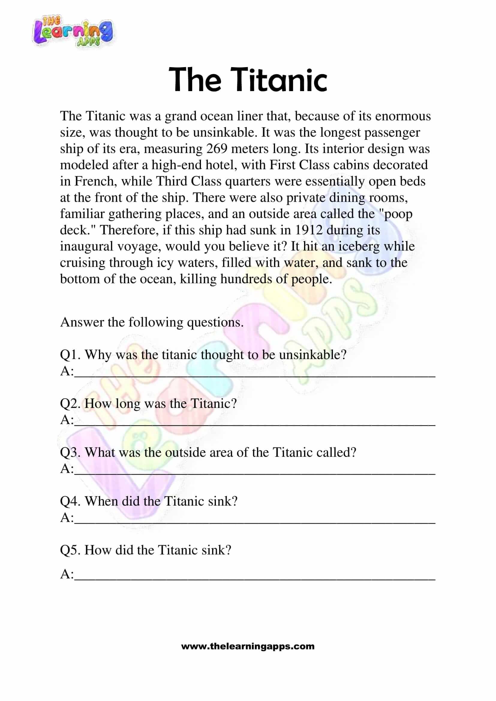 Non Fiction Reading Passages - Grade 2 - The Titanic