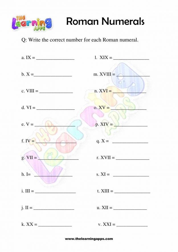 Roman Numerals - Grade 2 - Activity 2