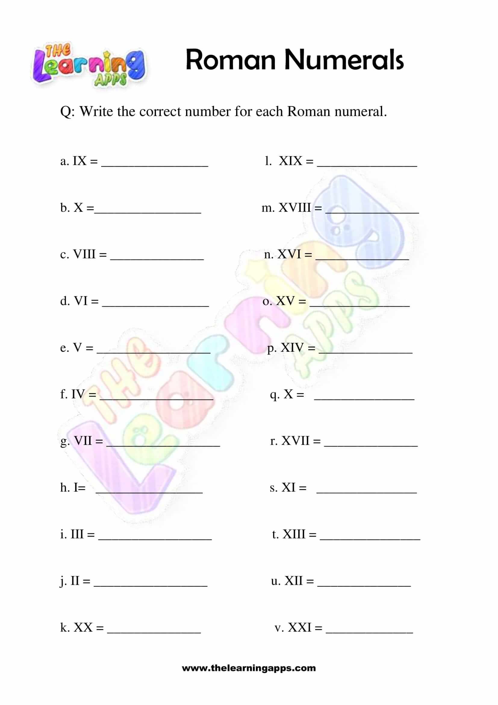 Roman Numerals - Grade 2 - Activity 2