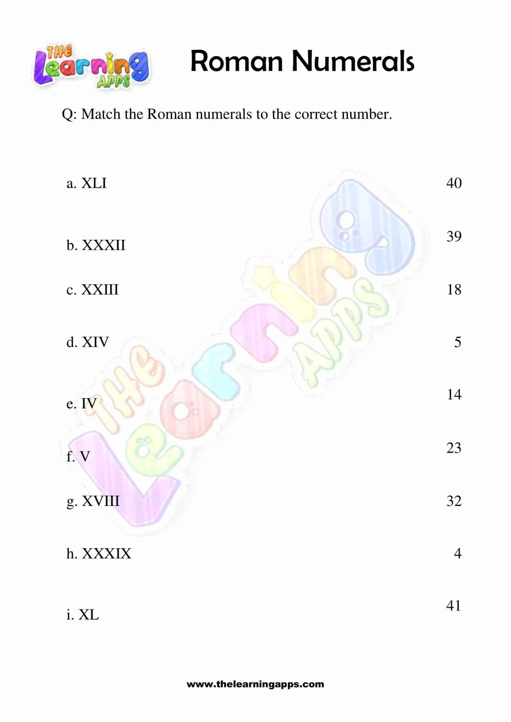 Roman Numerals - Grade 2 - Activity 3