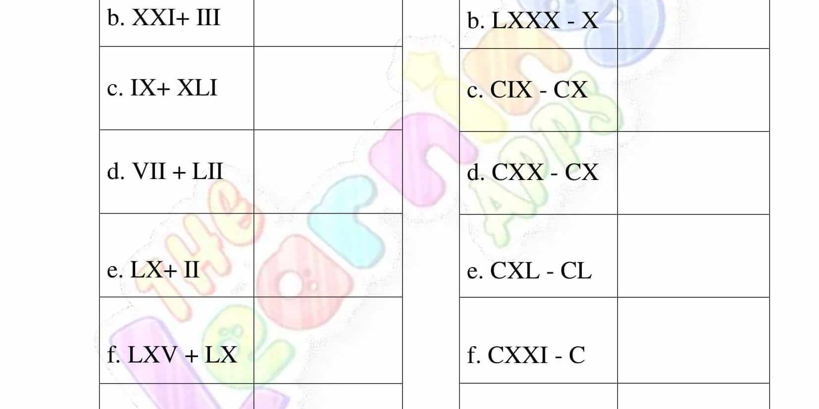 Roman Numerals - Grade 3 - Activity 5