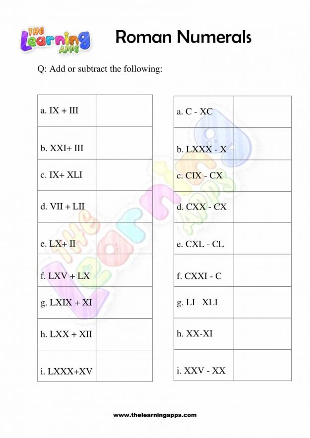Roman Numerals - Grade 3 - Activity 5