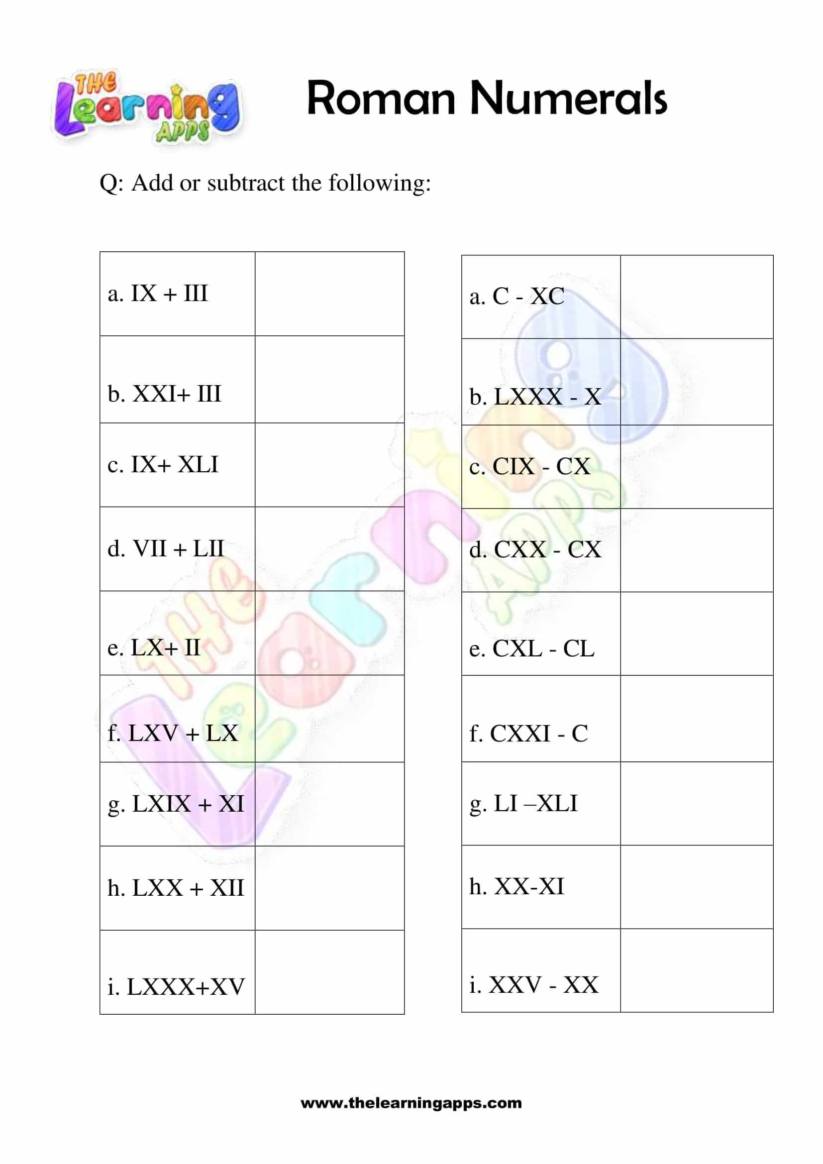 Roman Numerals - Grade 3 - Activity 5