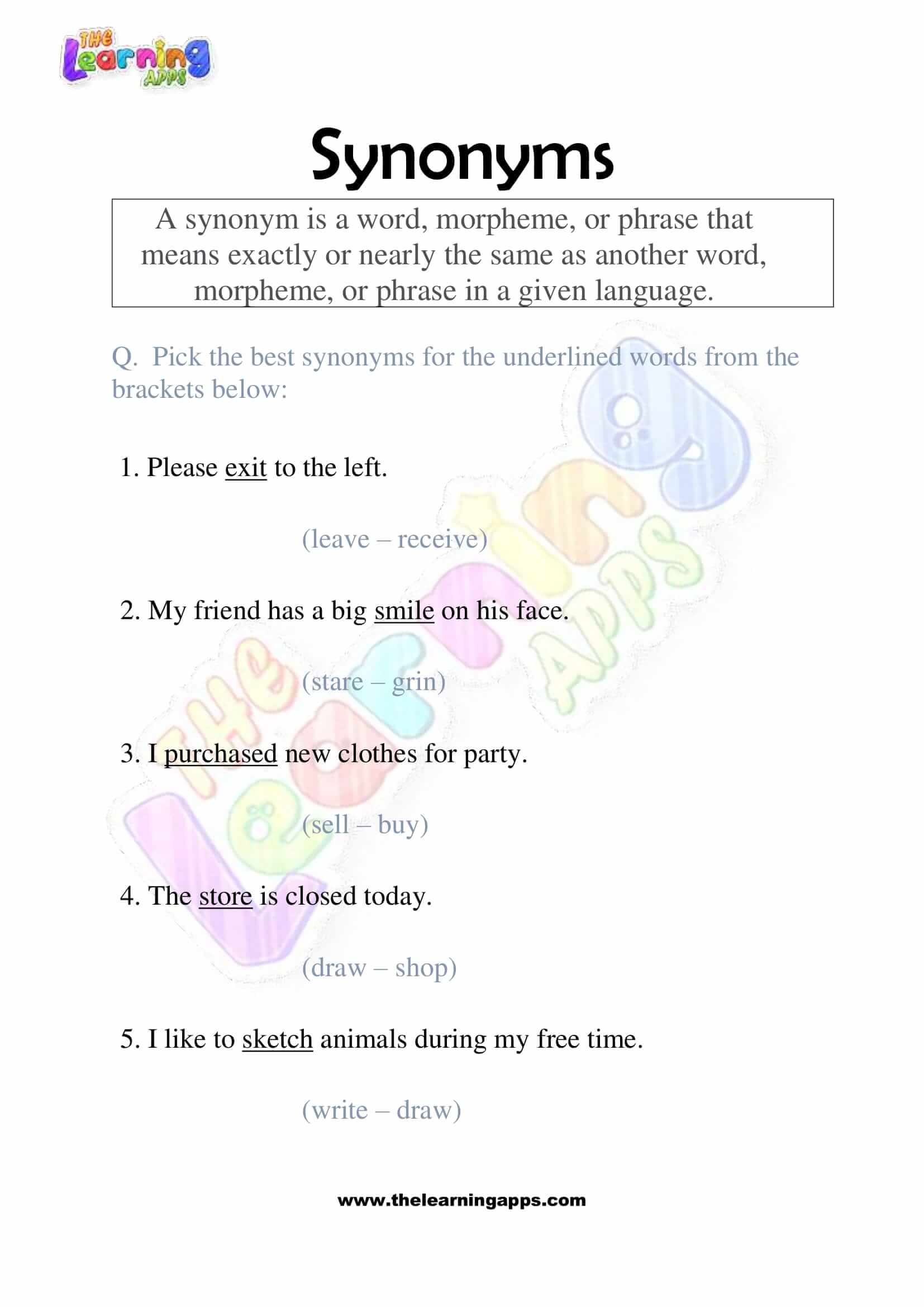 Synonyms - Grade 2 - Activity 5