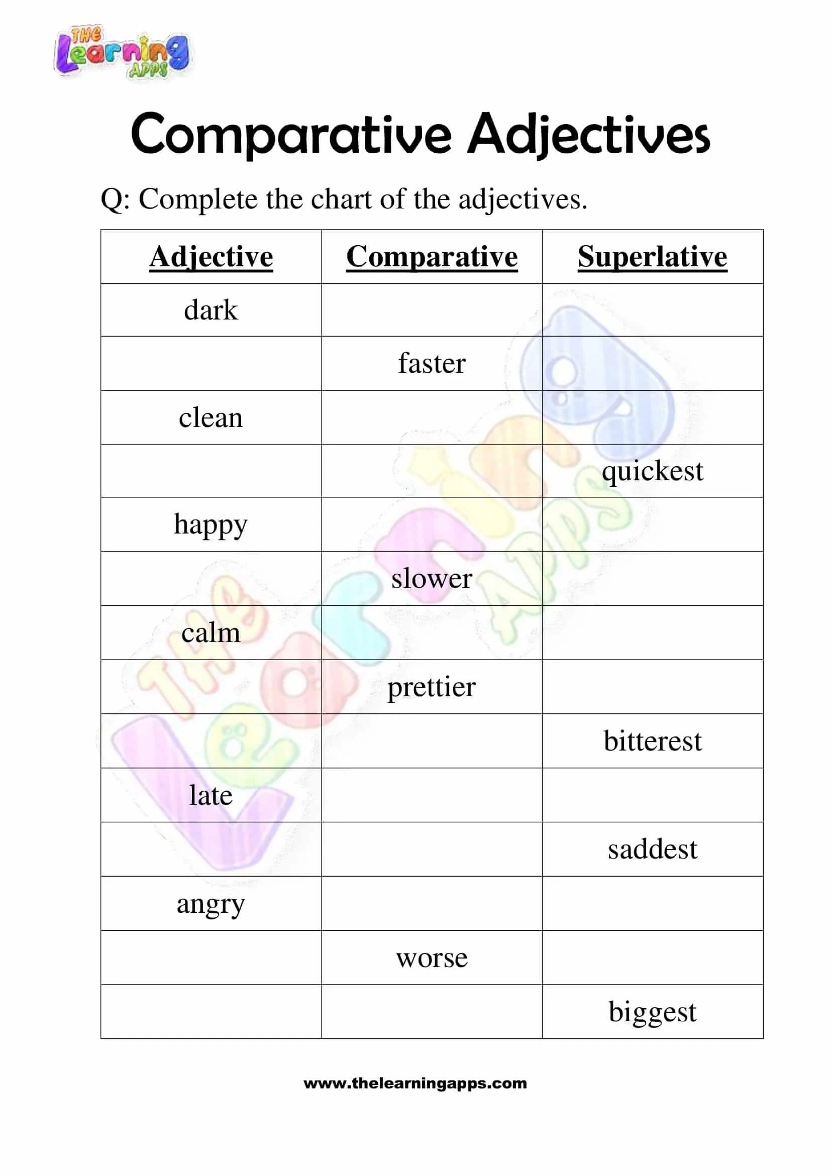 Comparative And Superlative Adjectives Worksheet For Grade 1