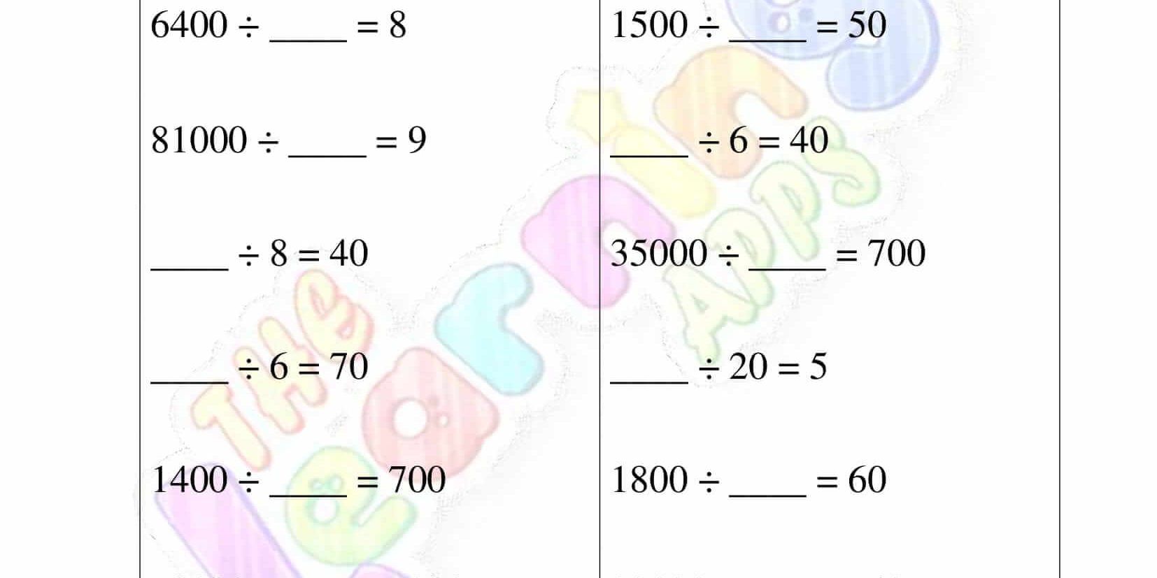 Mental Division - Grade 3 - Activity 10