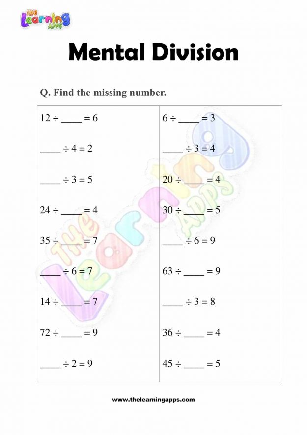 Mental Division - Grade 3 - Activity 4