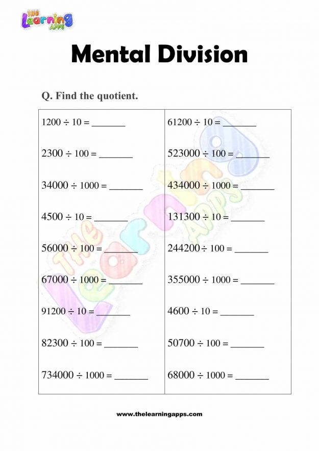 Mental Division - Grade 3 - Activity 5