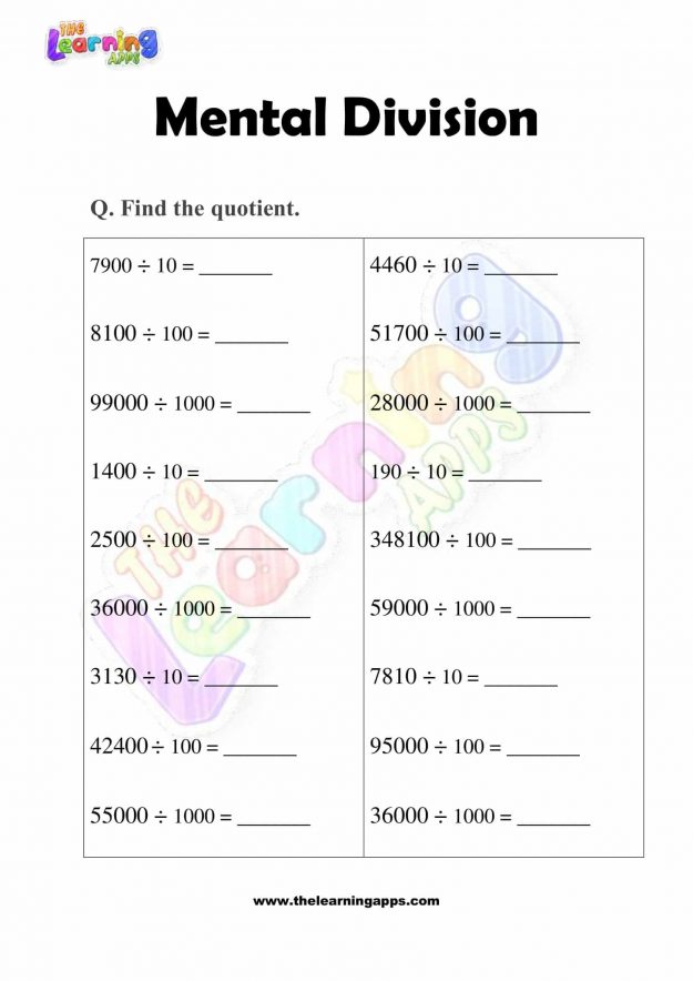 Mental Division - Grade 3 - Activity 6