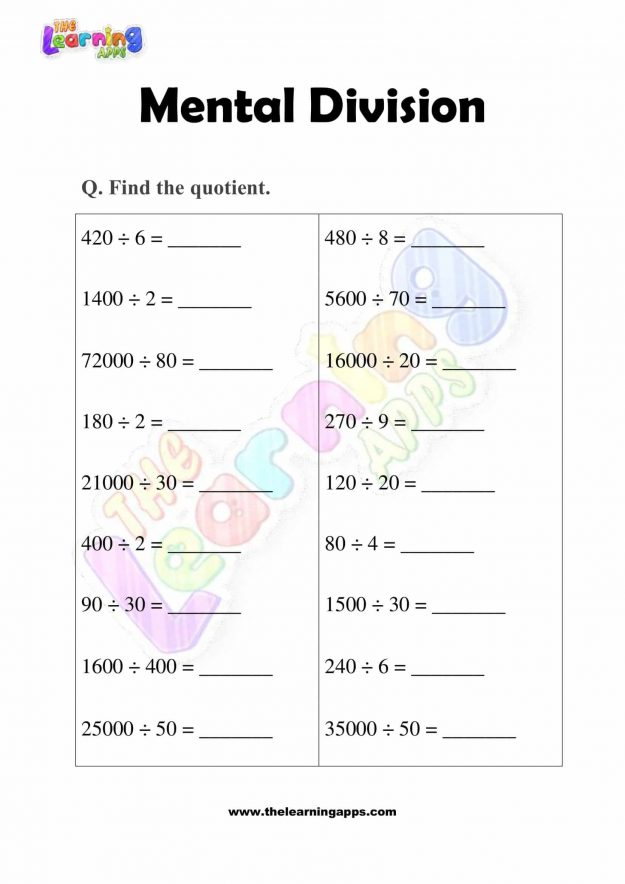 Mental Division - Grade 3 - Activity 7