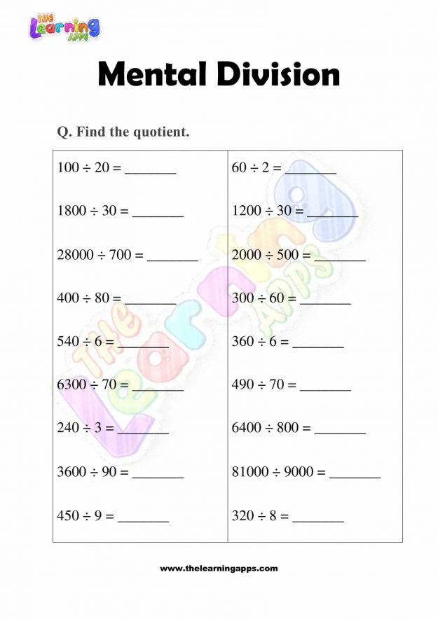 Mental Division - Grade 3 - Activity 8