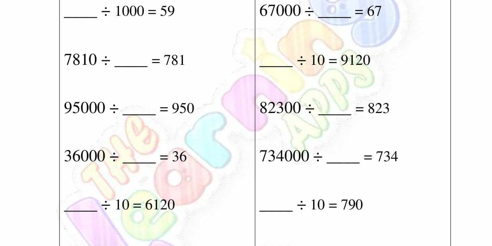 Mental Division - Grade 3 - Activity 9