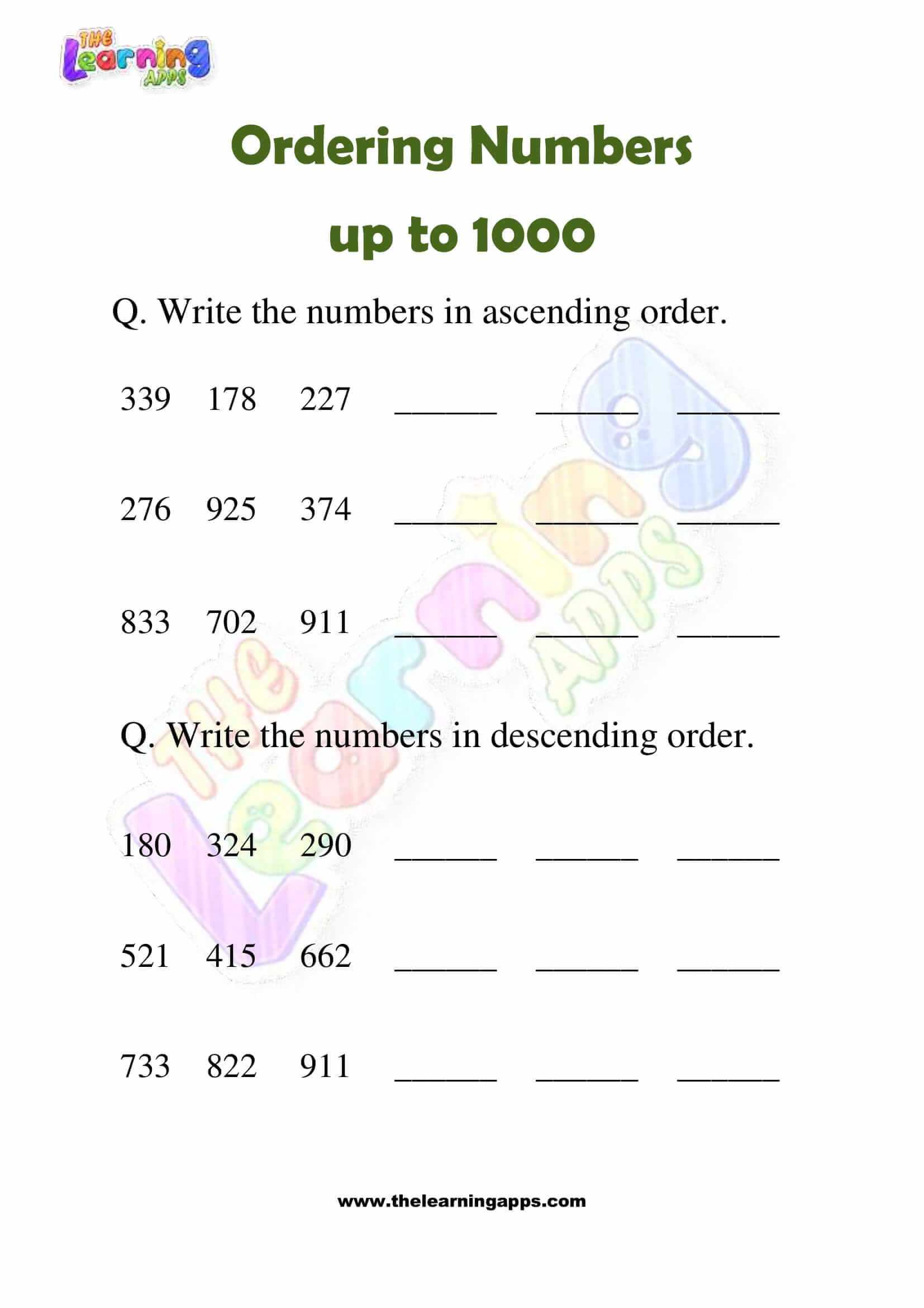 Ordering Numbers - Grade 3 - Activity 10