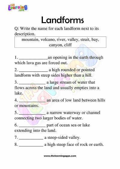Landforms-Worksheets-for-Grade 3-Activity-7