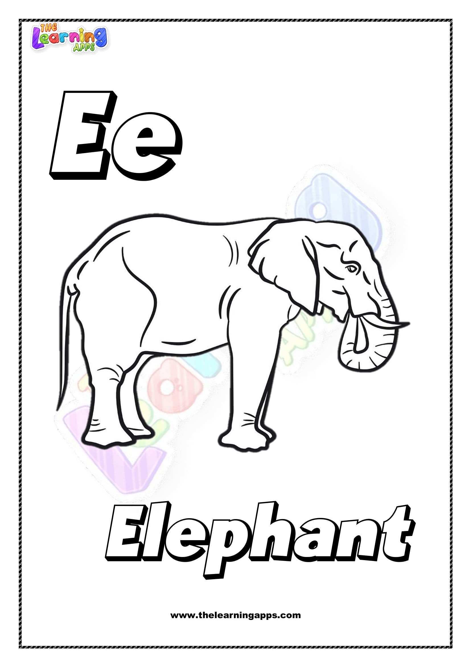 Animal E Printable For Kids - Worksheet