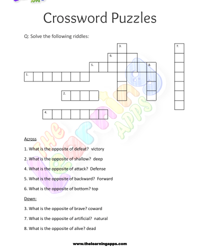Crossword Puzzles for Grade 3 - Activity 4