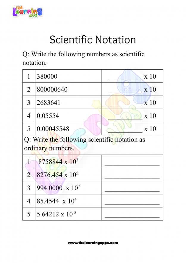 scientific notation worksheet grade 3-10