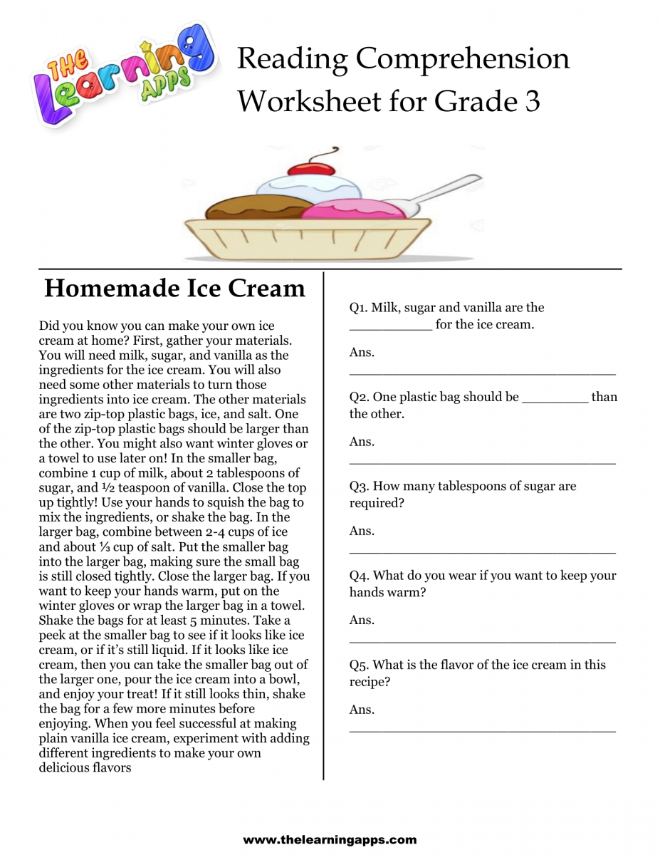 Free Printable Reading Comprehension Worksheets For 3Rd Graders