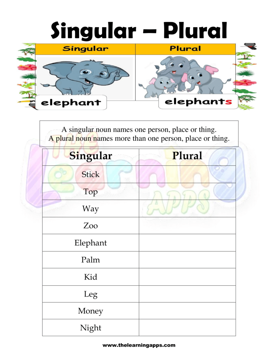 Free Singular And Plural Nouns Worksheet For Kids