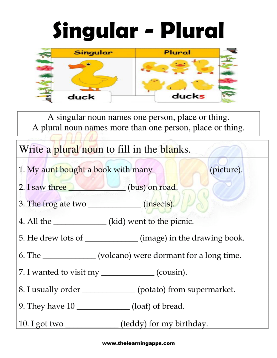 Free Singular And Plural Nouns Worksheet For Kids