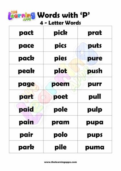 4 LETTER WORD STARTING WITH P