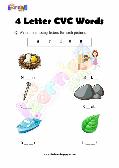 4-حرف- CVC- كلمات- أوراق عمل- لرياض الأطفال- نشاط -1