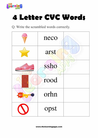 4-حرف- CVC- كلمات- أوراق عمل- لرياض الأطفال- نشاط -7