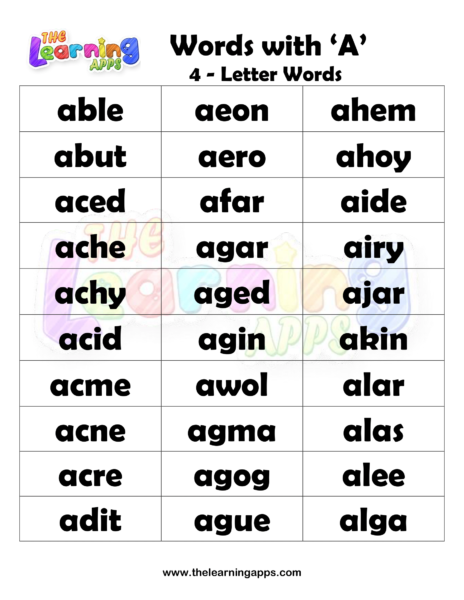 4 Letter Words With A Worksheet 02